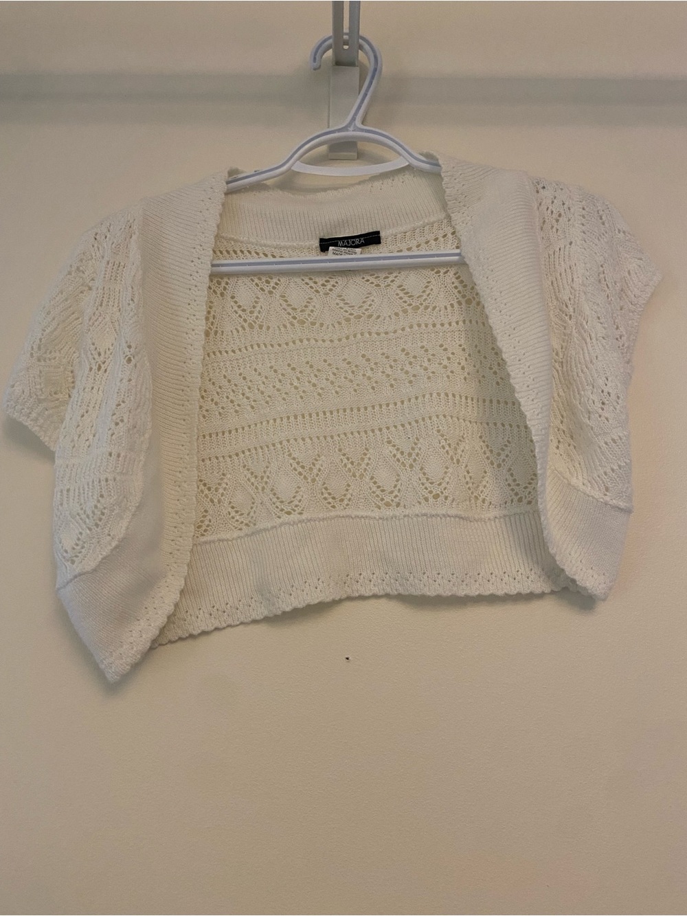 Max Studio Cream Cropped Open-Knit Bolero Shrug